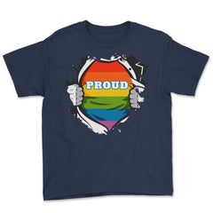 Rainbow Pride Flag Hero Gay design Youth Tee - Navy
