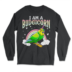 I am A Budgiecorn Funny & Cute Budgie Unicorn Parakeet print - Long Sleeve T-Shirt - Black