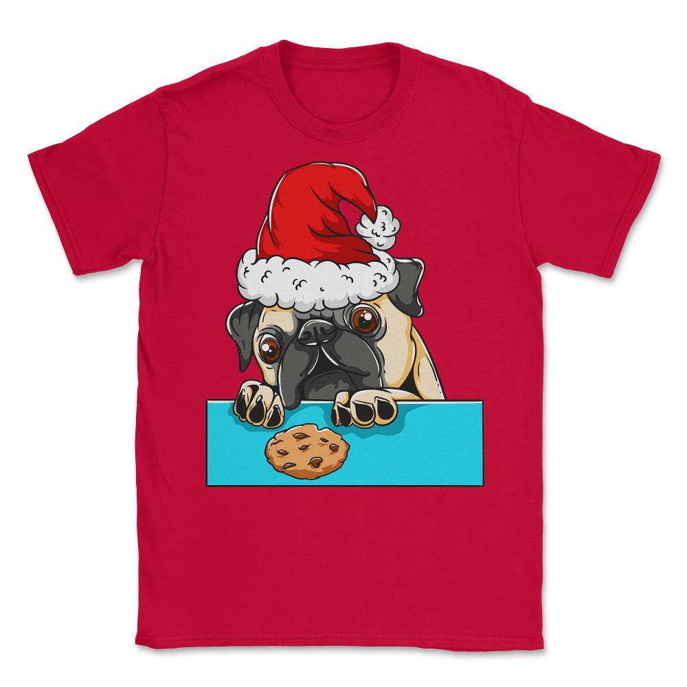 Pug Dog with Santa Claus Hat Funny Christmas Gift Unisex T-Shirt - Red
