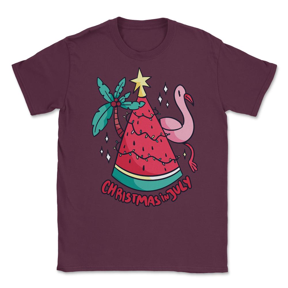 Christmas in July Funny Summer Xmas Tree Watermelon design Unisex - Maroon