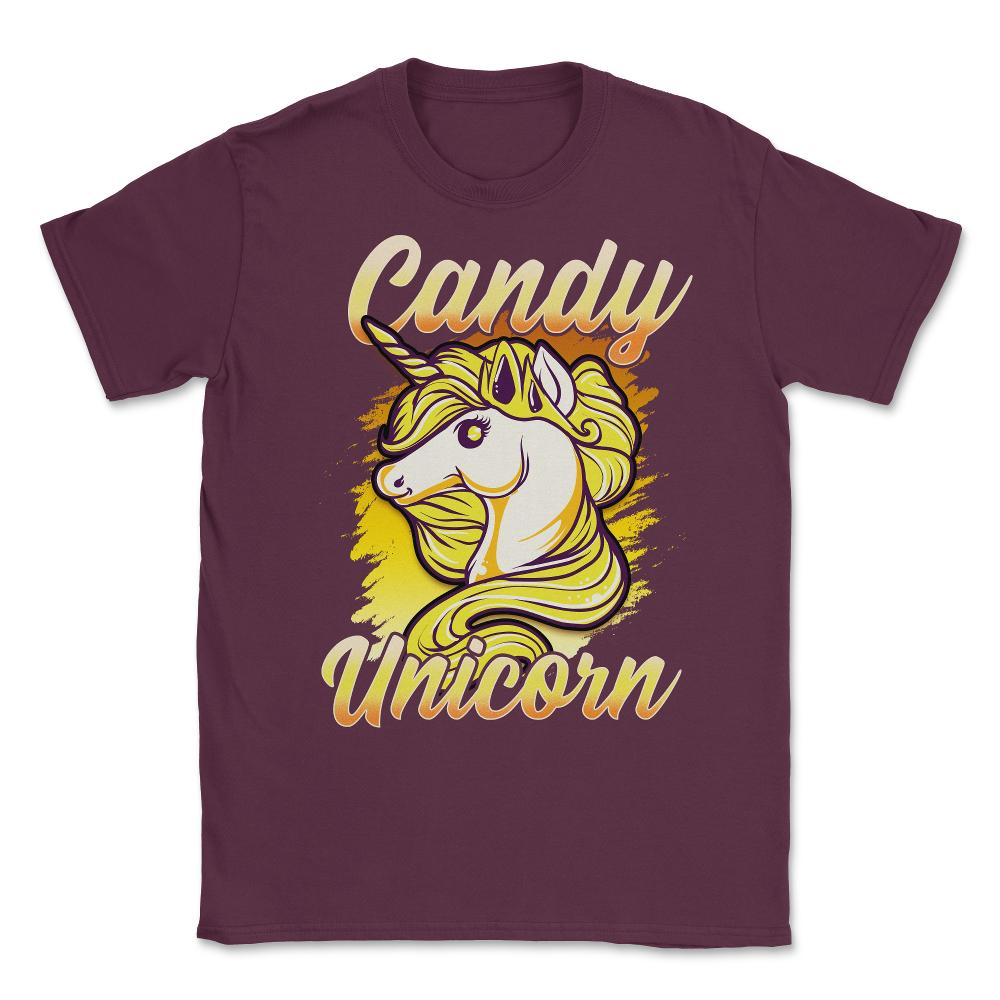 Candy Corn Unicorn Halloween Funny Candy Unicorn Unisex T-Shirt - Maroon