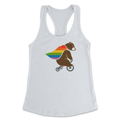 Rainbow Flag Bear Hero Gay Pride print Women's Racerback Tank - White