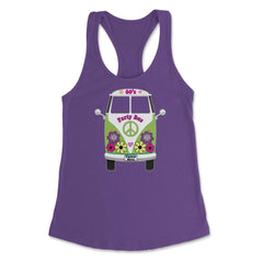 Retro 60s Party Bus Hippie Flower Girls Van print Tee Gift Women's - Purple