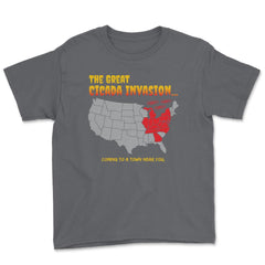 Cicada Invasion Coming to These States in US Map Funny print Youth Tee - Smoke Grey