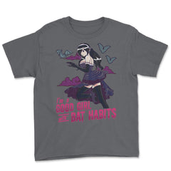 Goth Anime Bat Habits Girl Design print Youth Tee - Smoke Grey