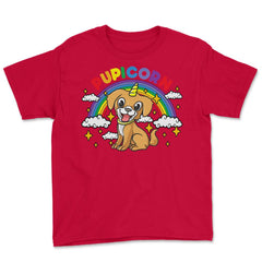 Gay Pride Rainbow Pupicorn Funny Puppy Unicorn Gift graphic Youth Tee - Red