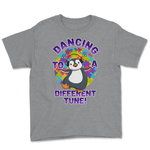 Dancing to a Different Tune Autism Awareness Penguin print Youth Tee - Grey Heather