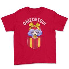 Anime Girl Omedetou Theme Happy Birthday Gift design Youth Tee - Red