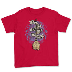 Halloween Witch Broom Fun Gift print Youth Tee - Red