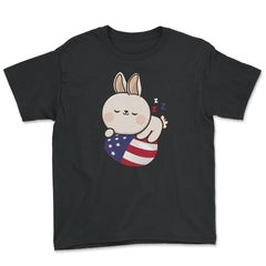Bunny Napping on an American Flag Egg Gift design Youth Tee - Black