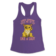 Cute & Funny Cat Sitting Like a Lady Design for Kitty Lovers product - Purple