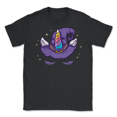 Unicorn Face with Long Lashes Witch Hat Characters Unisex T-Shirt - Black
