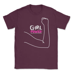 Girl Power Flexing Arm T-Shirt Feminism Shirt Top Tee Gift Unisex - Maroon