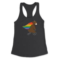 Rainbow Flag Bear Hero Gay Pride print Women's Racerback Tank - Black