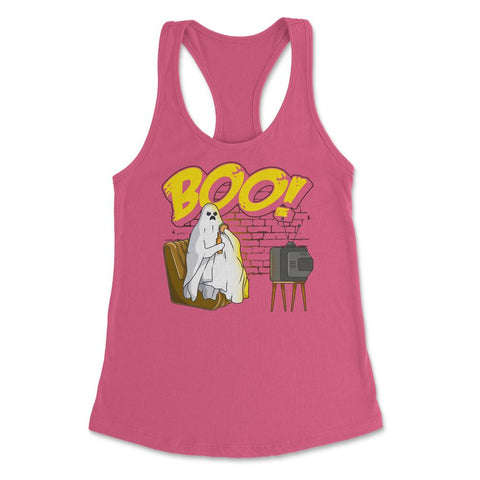 Boo! Ghost Watching TV, Drinking & Eating a Hamburger Funny graphic - Hot Pink