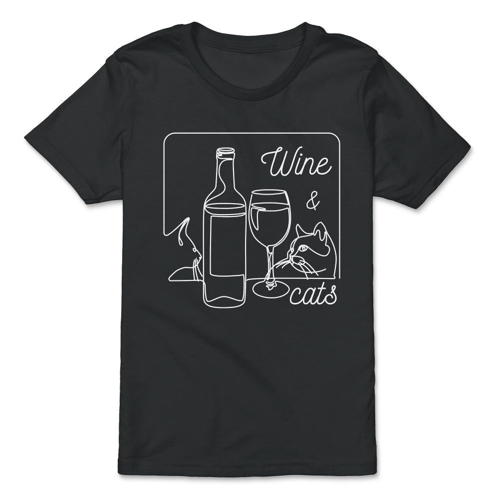 Wine and Cats Outline Artistic Design Gift print - Premium Youth Tee - Black