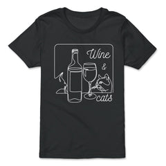 Wine and Cats Outline Artistic Design Gift print - Premium Youth Tee - Black