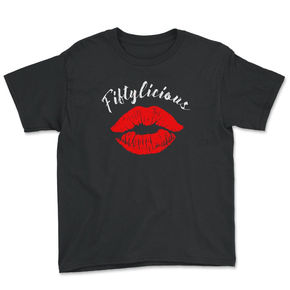 Funny Fiftylicious 50th Birthday Kissing Lips 50 Years Old product - Youth Tee - Black