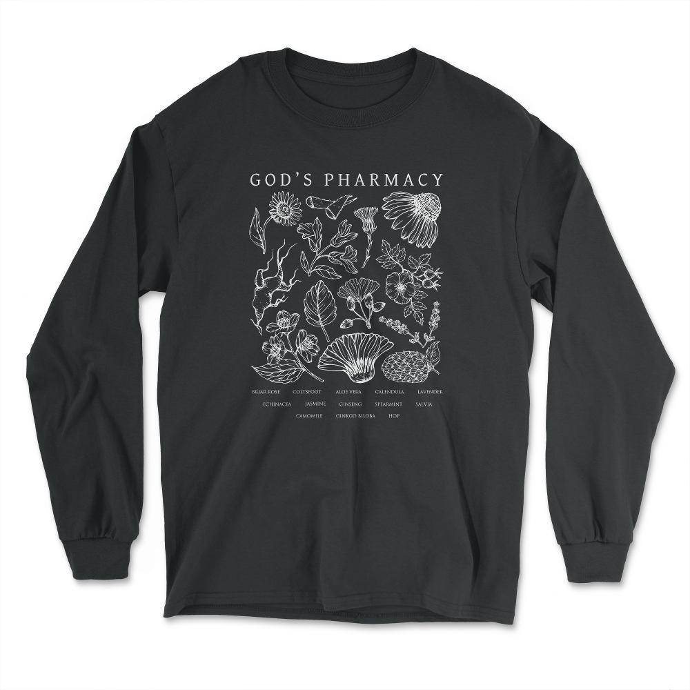 God’s Pharmacy Healing Herbs Gardening Line Art Meme print - Long Sleeve T-Shirt - Black