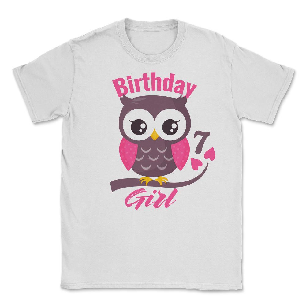Owl on a tree branch Character Funny 7th Birthday girl print Unisex - White