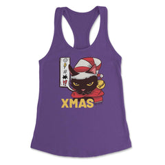 I Hate Christmas Funny Cute Angry Black Cat Face Pun Meme design - Purple