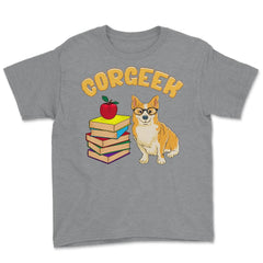 Corgeek Funny Corgi Lover Pun Gift  graphic Youth Tee - Grey Heather
