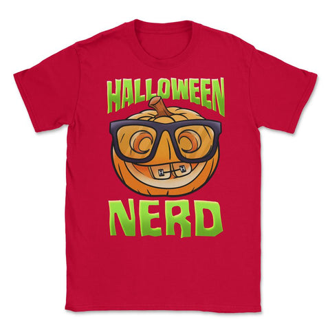 Halloween Nerd Funny Jack O-Lantern with Eyeglasse Unisex T-Shirt - Red