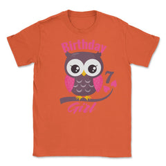 Owl on a tree branch Character Funny 7th Birthday girl print Unisex - Orange
