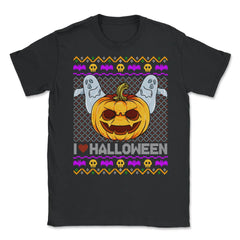 Spooky Jack O-Lantern Ugly Halloween Sweater Unisex T-Shirt - Black