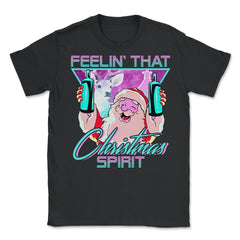 Retro Vaporwave Santa XMAS Spirit Funny Drinking Humor Unisex T-Shirt - Black