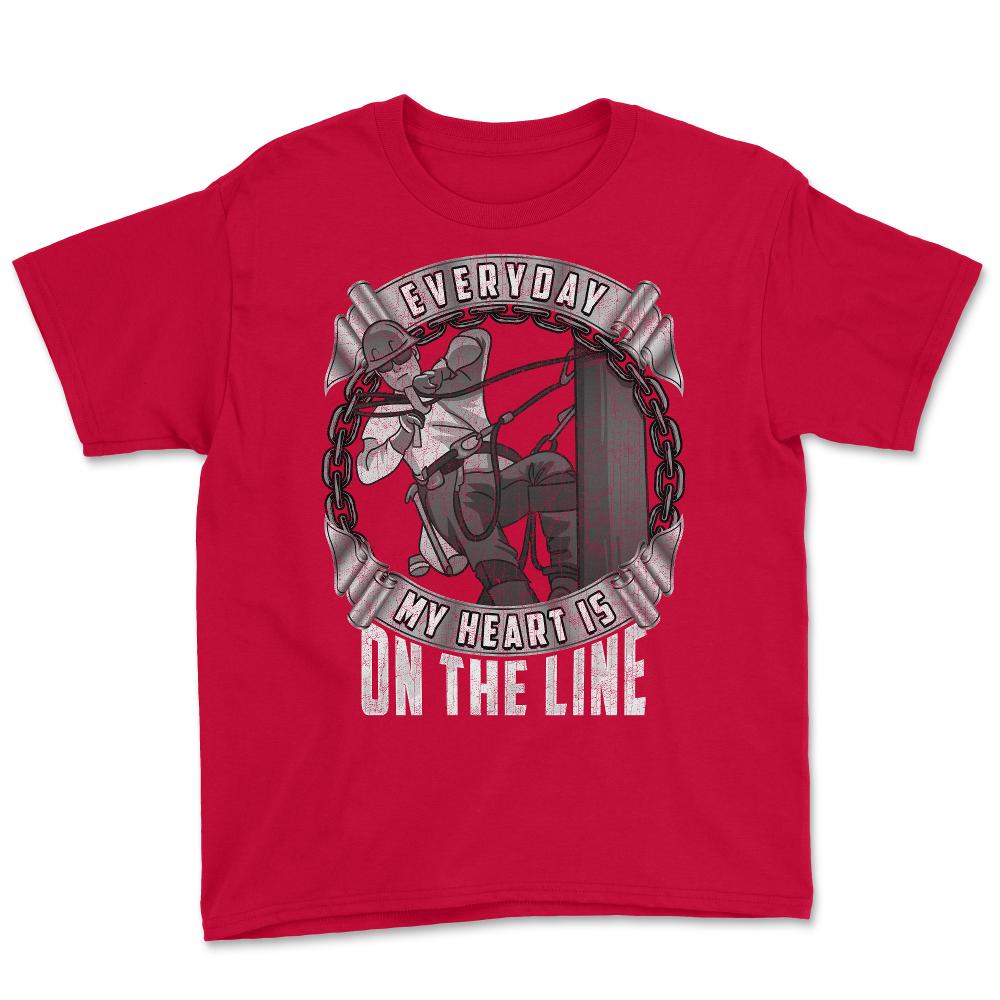 Everyday My Heart is on the Line for Lineworker Gift  print Youth Tee - Red