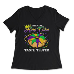 Mardi Gras Official King Cake Taste Tester Funny Gift graphic - Women's V-Neck Tee - Black