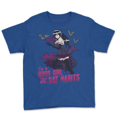 Goth Anime Bat Habits Girl Design print Youth Tee - Royal Blue