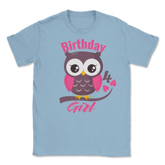 Owl on a tree branch Character Funny 4th Birthday girl print Unisex - Light Blue