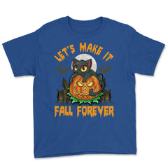 Funny & Cute Cat with Jack o Lantern Halloween Youth Tee - Royal Blue