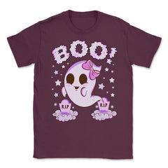 Boo! Girl Cute Ghost Funny Humor Halloween Unisex T-Shirt - Maroon