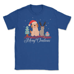 Merry Christmas Dog & Cat Funny T-Shirt Tee Gift Unisex T-Shirt - Royal Blue