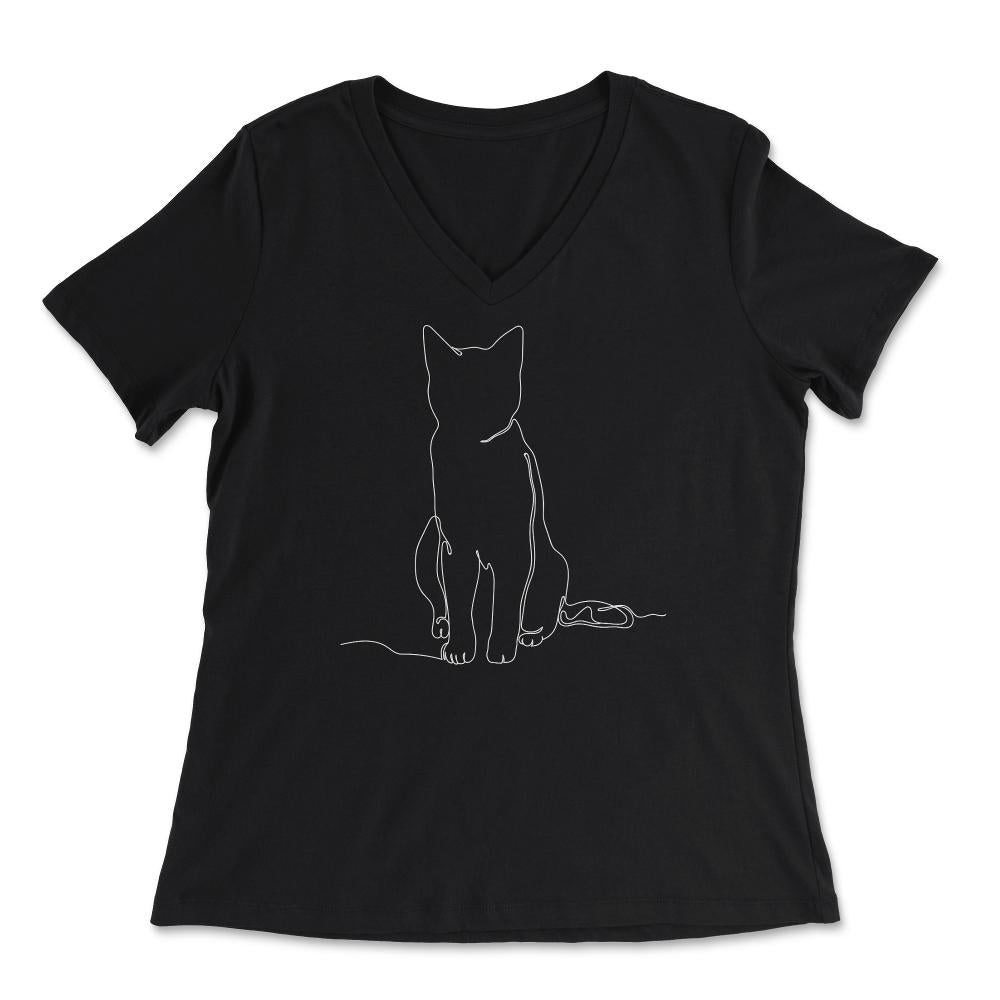 Outline Sitting Kitten Theme Design for Line Art Lovers graphic - Women's V-Neck Tee - Black