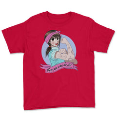 Yes, we can do it! Anime Girl Feminist Youth Tee - Red