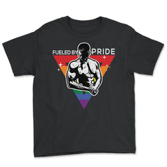 Fueled by Pride Gay Pride Guy in Rainbow Triangle Gift print - Youth Tee - Black
