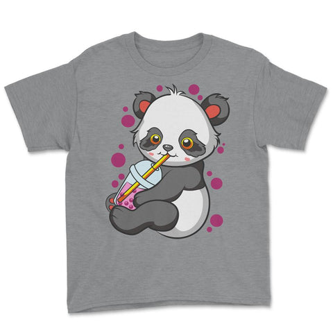 Boba Tea Bubble Tea Cute Kawaii Panda Gift design Youth Tee - Grey Heather