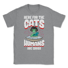 Funny Alien Cat Abductor Halloween Humor Unisex T-Shirt - Grey Heather