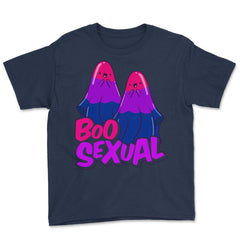 Boo Sexual Bisexual Ghost Pair Pun for Halloween print Youth Tee - Navy