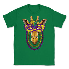 Mardi Gras Giraffe with beads & mask Funny Gift print Unisex T-Shirt - Green