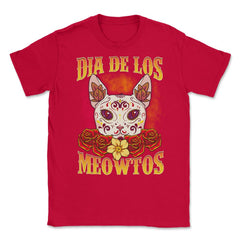 Dia de los Meowtos Beautiful Halloween Cat Unisex T-Shirt - Red