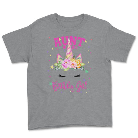 Aunt of the Birthday Girl! Unicorn Face Theme Gift design Youth Tee - Grey Heather