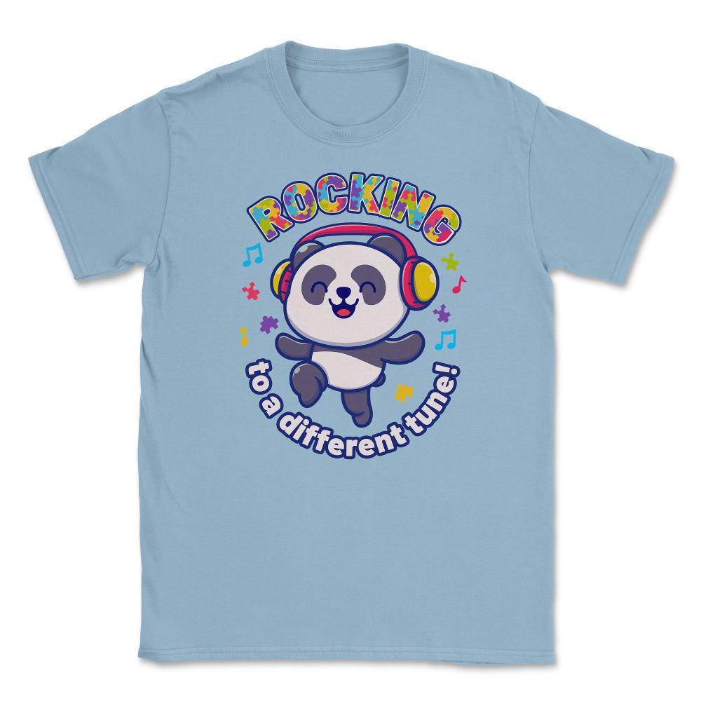 Rocking to a Different Tune Autism Awareness Panda graphic Unisex - Light Blue