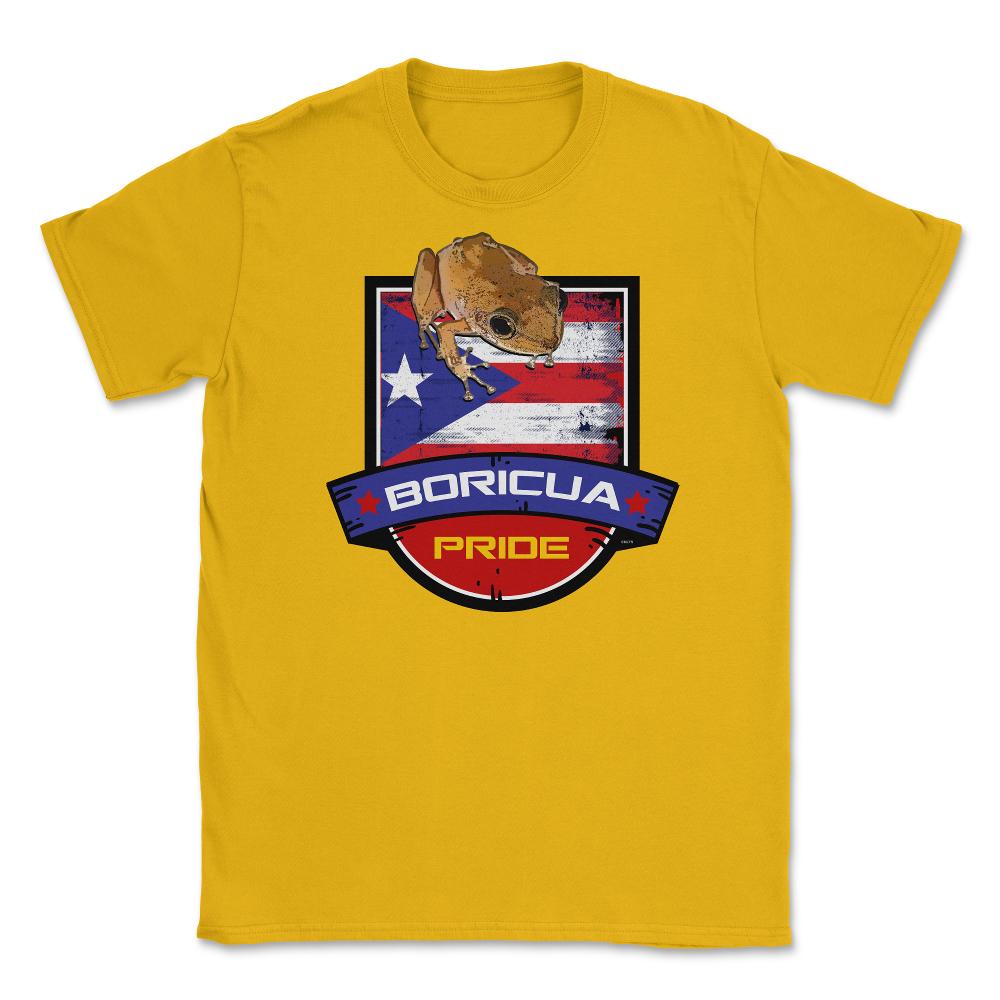 Boricua Pride Coqui & Puerto Rico Flag T-Shirt  & Gifts Unisex T-Shirt - Gold
