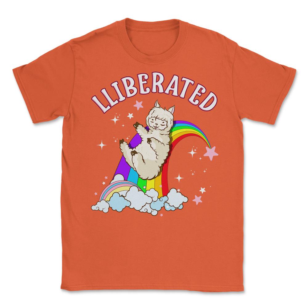 Rainbow Llama Gay Pride Funny Gift print Unisex T-Shirt - Orange