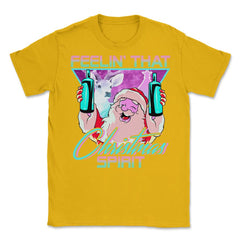 Retro Vaporwave Santa XMAS Spirit Funny Drinking Humor Unisex T-Shirt - Gold